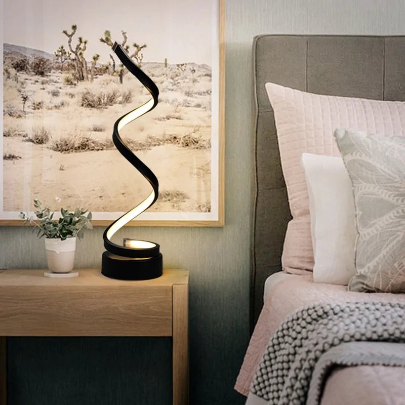Modern LED Spiral Desk Lamp – Dimmable Curved Light for Home & Office Décor