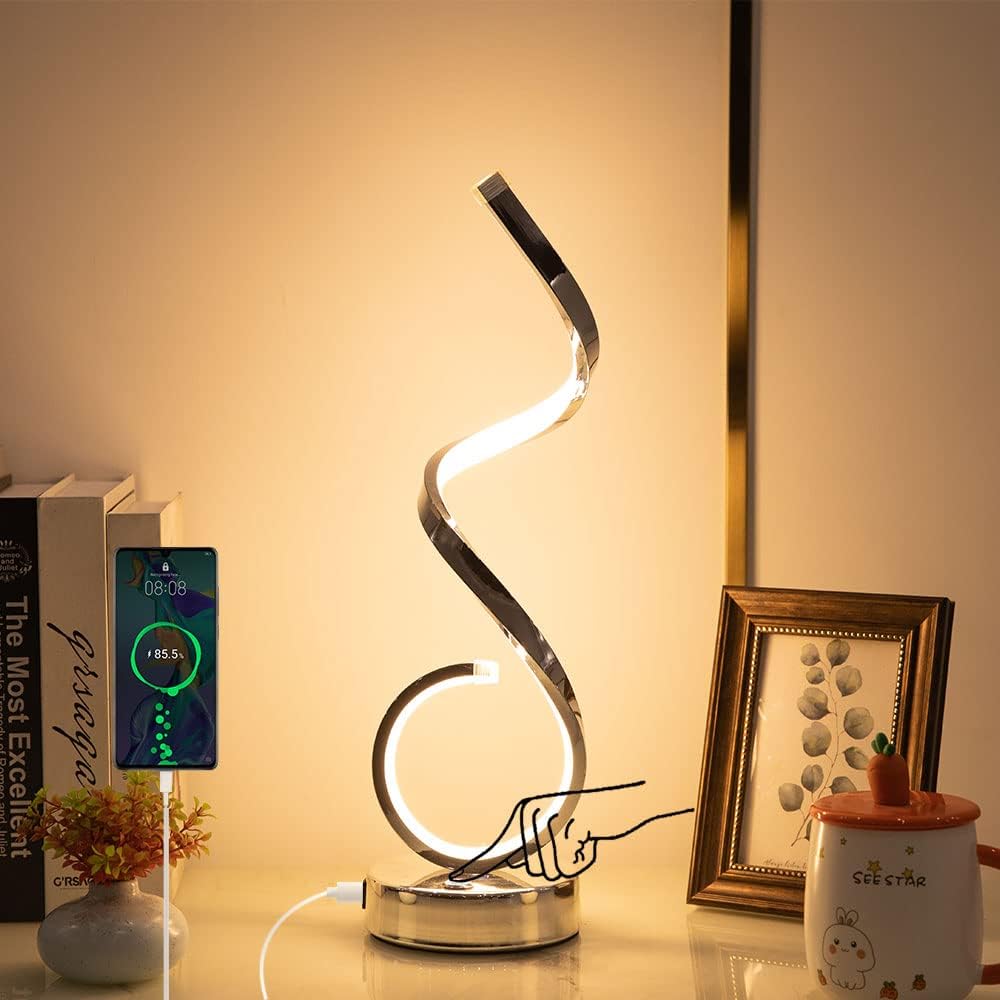 Modern LED Spiral Desk Lamp – Dimmable Curved Light for Home & Office Décor