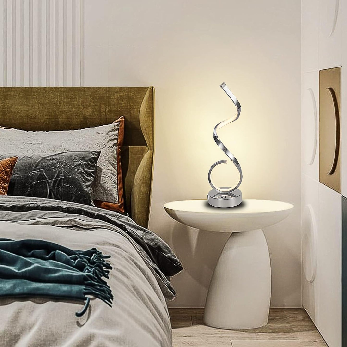 Modern LED Spiral Desk Lamp – Dimmable Curved Light for Home & Office Décor