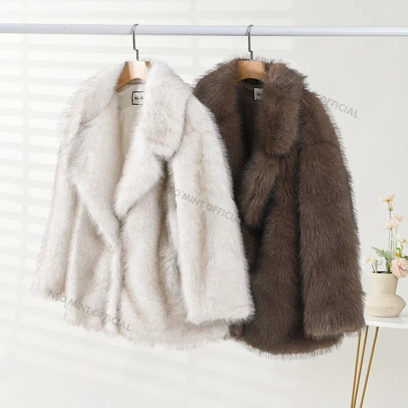Neo Mint Gradient Oversized Fur Coat y 2025 Winter