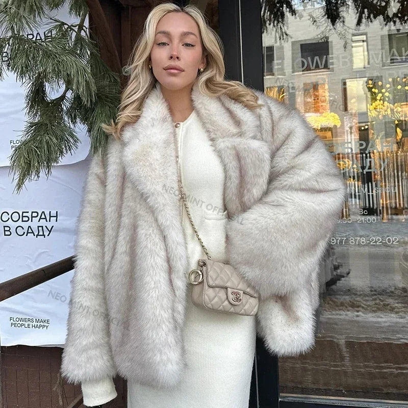 Neo Mint Gradient Oversized Fur Coat y 2025 Winter
