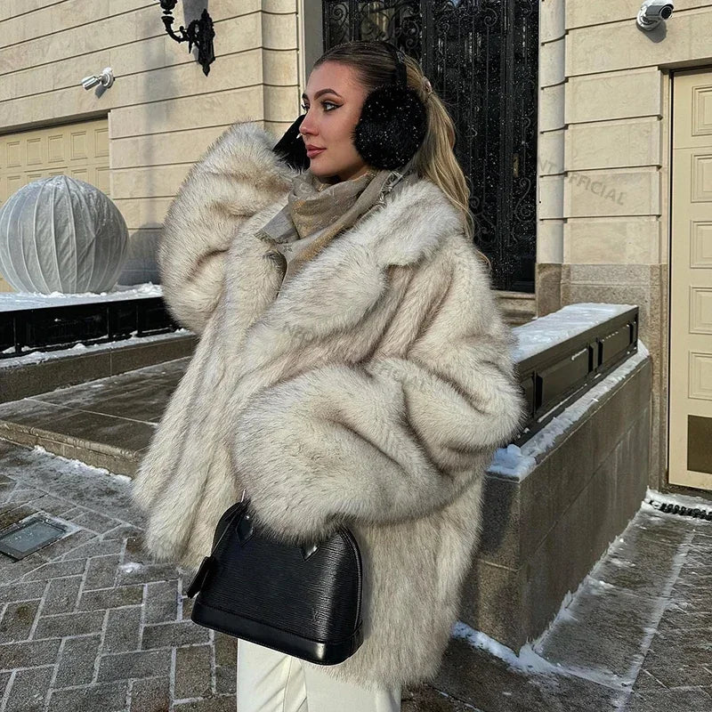 Neo Mint Gradient Oversized Fur Coat y 2025 Winter