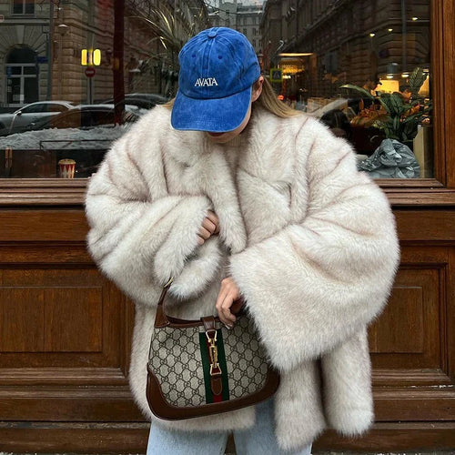 Neo Mint Gradient Oversized Fur Coat y 2025 Winter