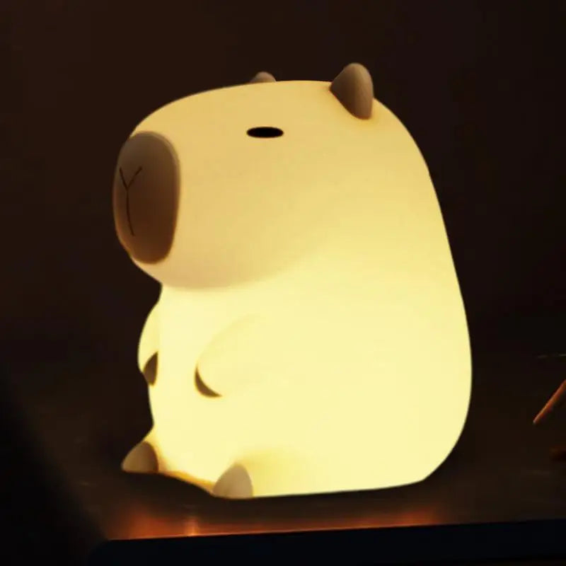 Adorable capybara animal lamp used as décor in a children's room