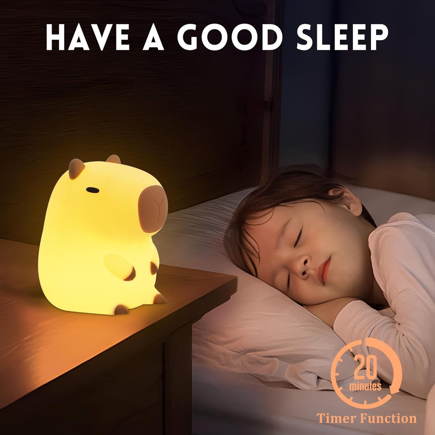Capybara night light with soft LED glow for cozy kids' bedroom lighting