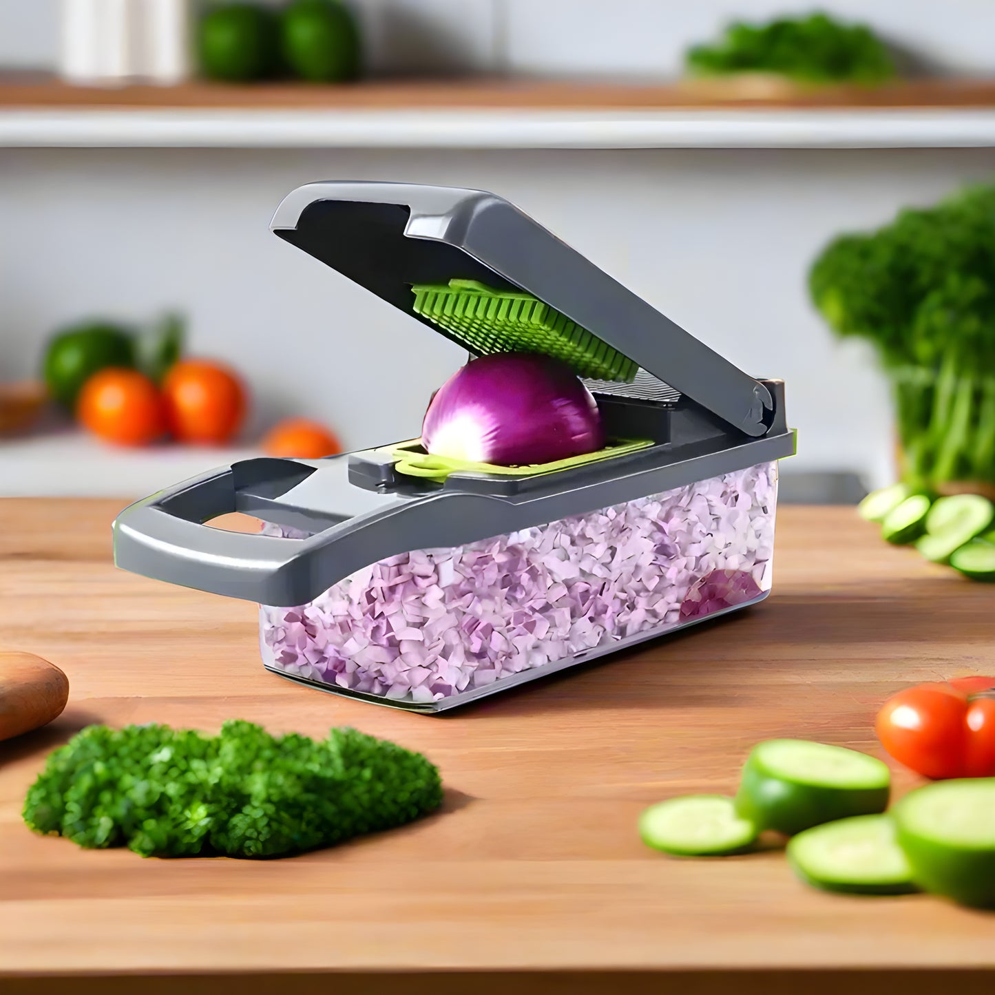 Fast and efficient slicer, dicer, and grater for meal prep