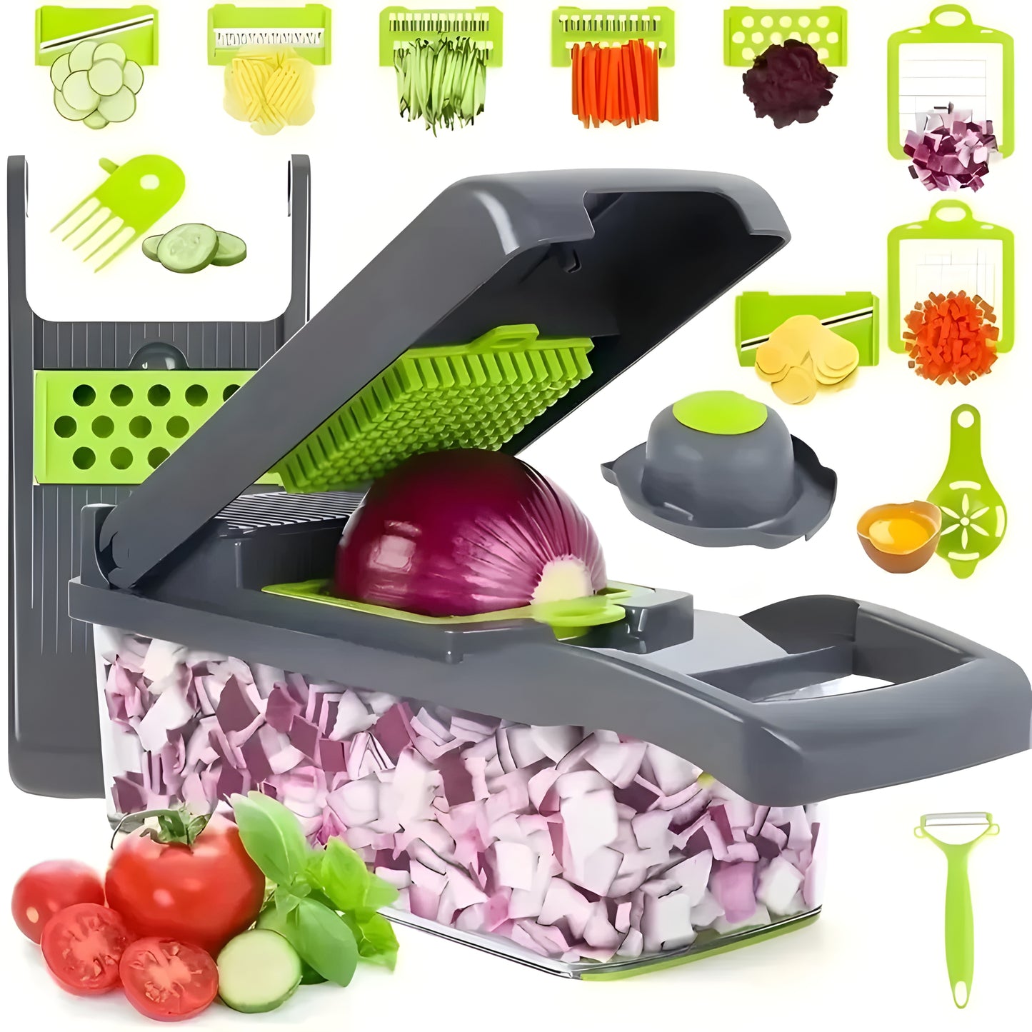 ChopPerfect™ multi-functional vegetable chopper with 12-in-1 cutting tools
