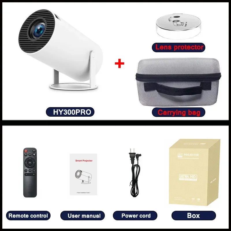 HY300 4K mini projector displaying high-definition gaming session on a large screen