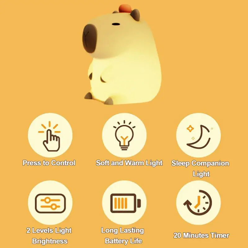 Portable capybara LED lamp ideal for children's nighttime comfort