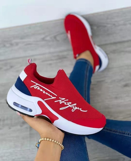 Women's Flat Sneakers with Casual and Breathable Design - Tommy Hilfiger Style, Comfortable Wedge Shoes for Walking