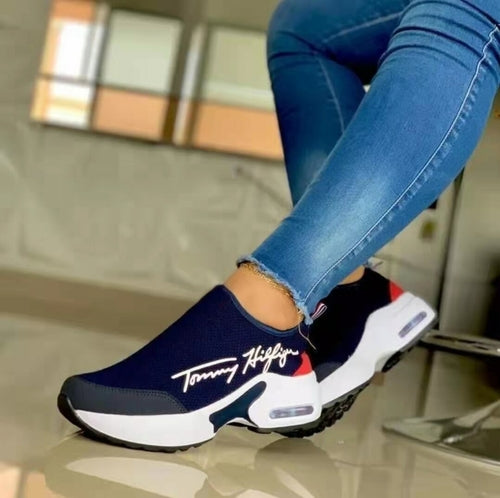 Women's Flat Sneakers with Casual and Breathable Design - Tommy Hilfiger Style, Comfortable Wedge Shoes for Walking