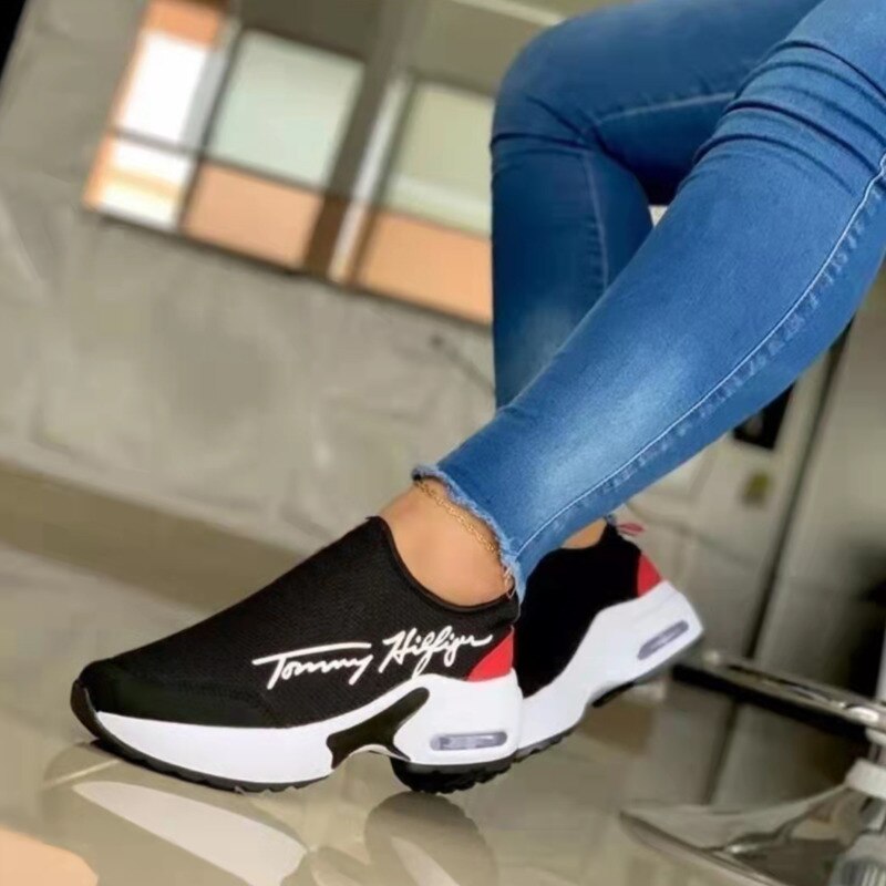 Women's Flat Sneakers with Casual and Breathable Design - Tommy Hilfiger Style, Comfortable Wedge Shoes for Walking