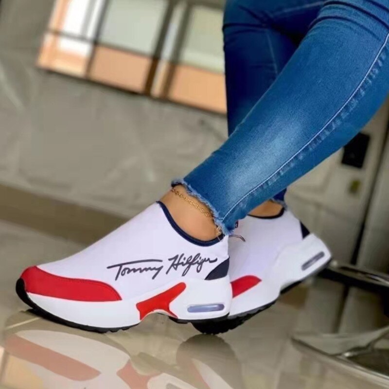 Women's Flat Sneakers with Casual and Breathable Design - Tommy Hilfiger Style, Comfortable Wedge Shoes for Walking