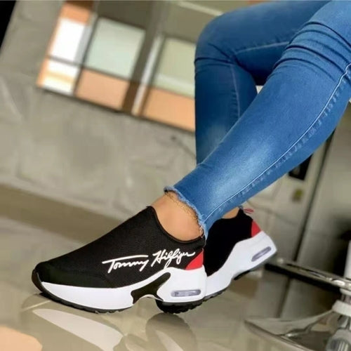 Women's Flat Sneakers with Casual and Breathable Design - Tommy Hilfiger Style, Comfortable Wedge Shoes for Walking