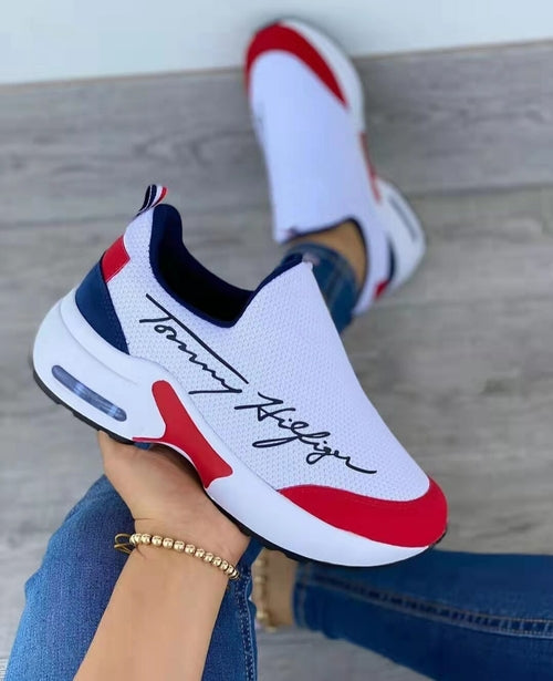 Women's Flat Sneakers with Casual and Breathable Design - Tommy Hilfiger Style, Comfortable Wedge Shoes for Walking