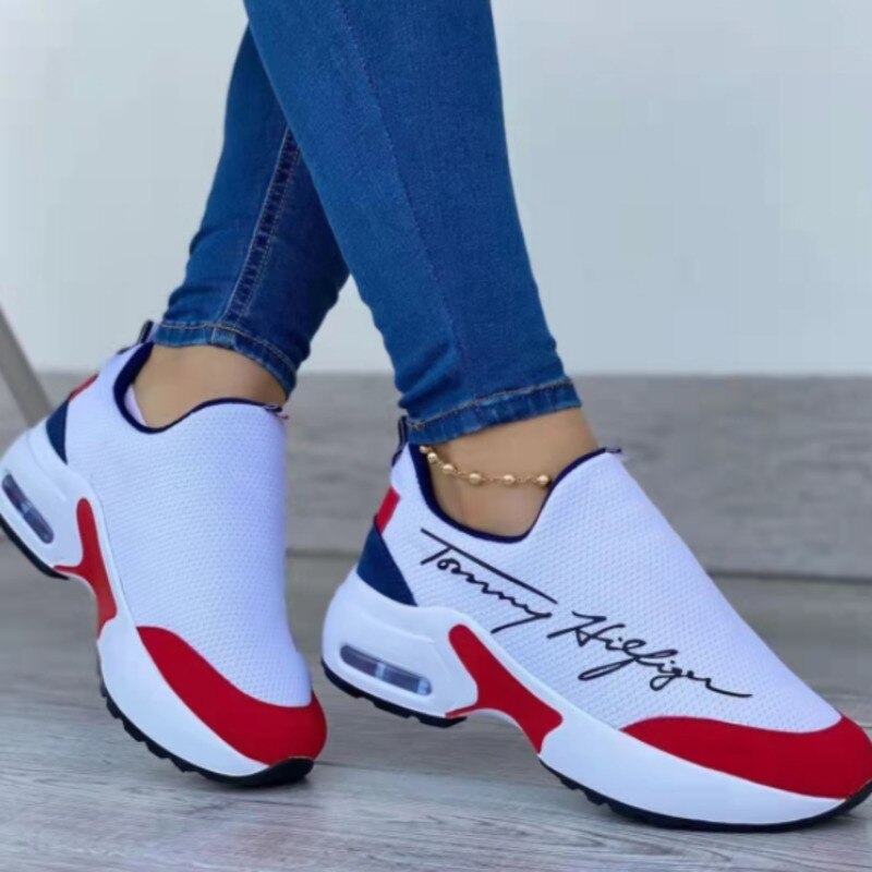 Women's Flat Sneakers with Casual and Breathable Design - Tommy Hilfiger Style, Comfortable Wedge Shoes for Walking