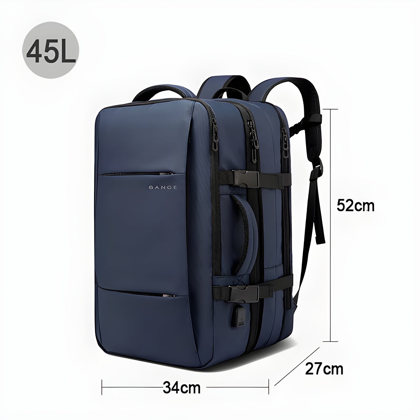 Business laptop backpack featuring multiple compartments and USB charging port