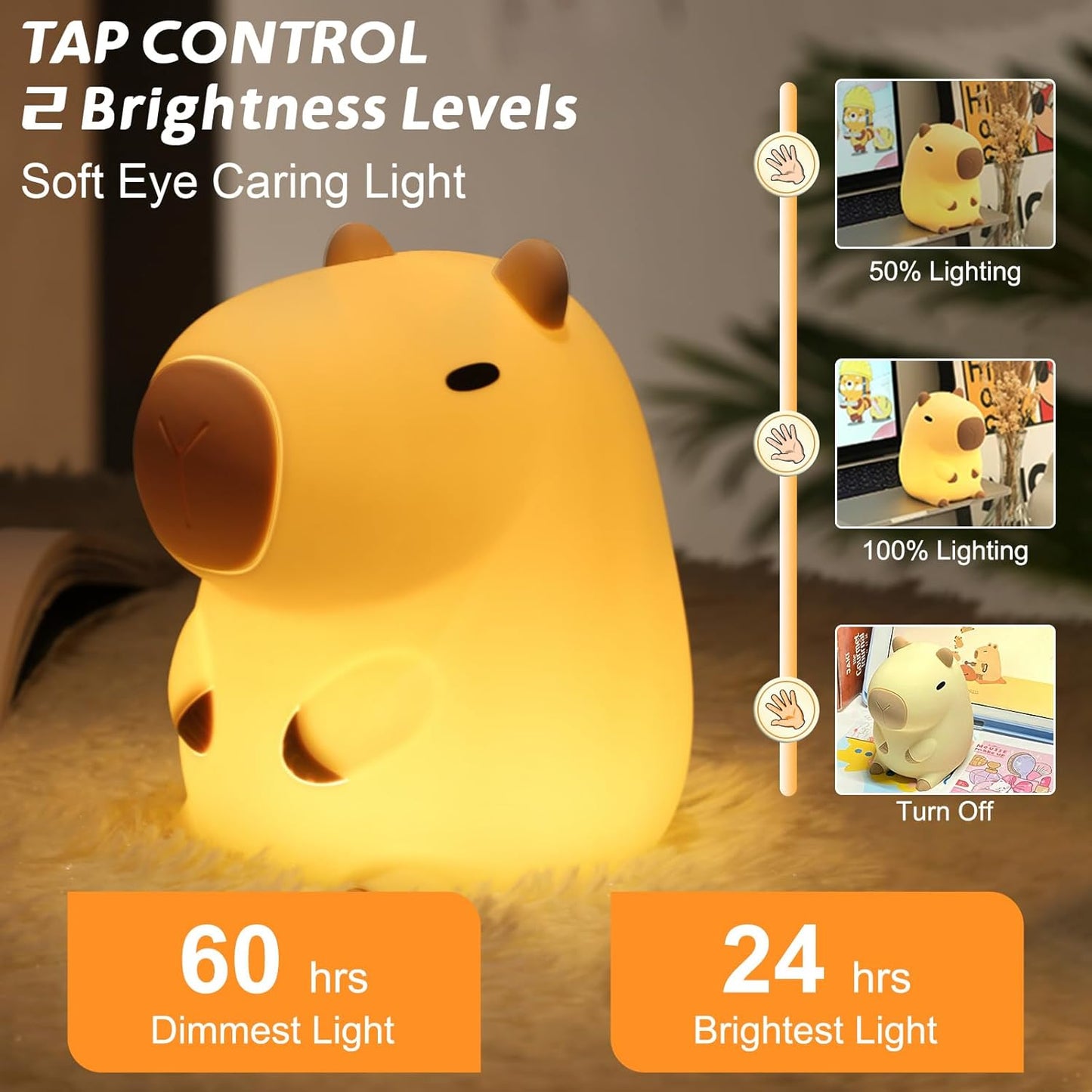 Capybara LED lamp providing nighttime comfort for kids and toddlers