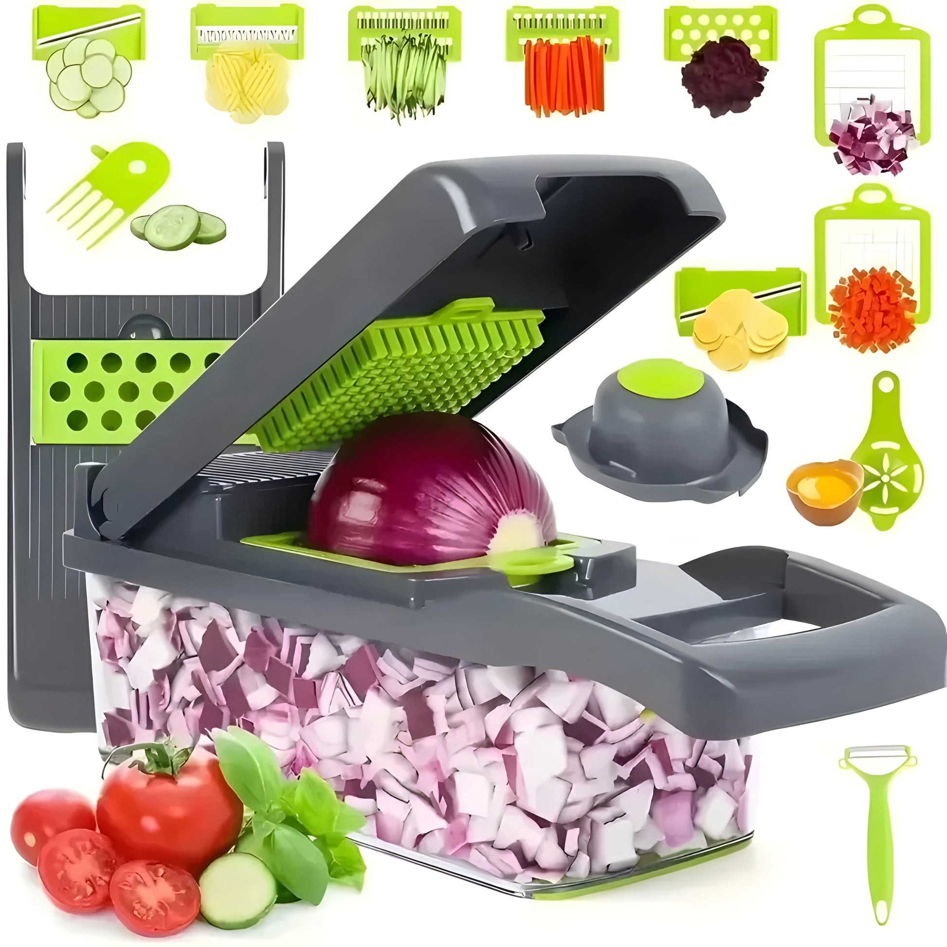 ChopPerfect™ multi-functional vegetable chopper with 12-in-1 cutting tools