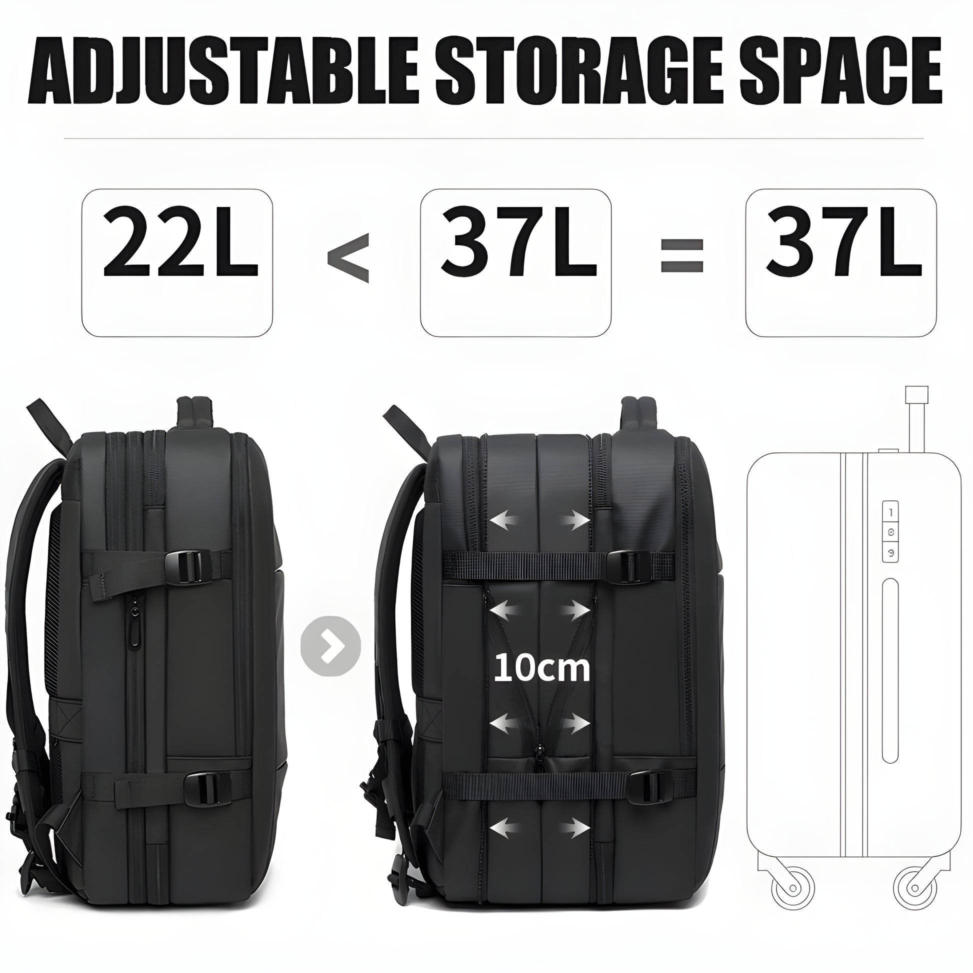 Travel backpack with multiple zippered compartments for better organization.