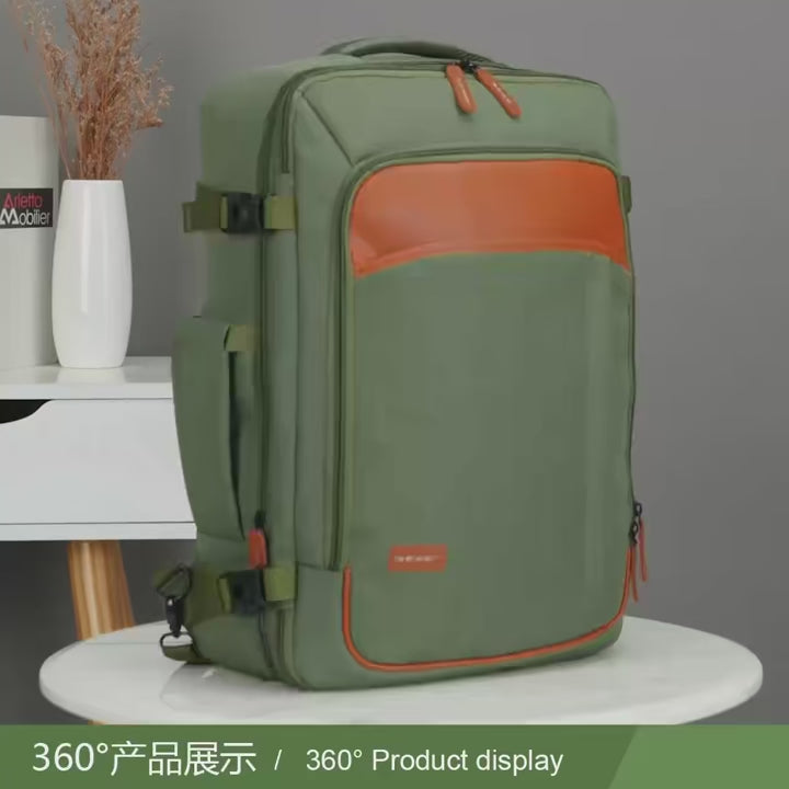🎥 "Video demonstration of the 40L expandable travel backpack showcasing waterproof material, large storage capacity, anti-theft pockets, and laptop compatibility.