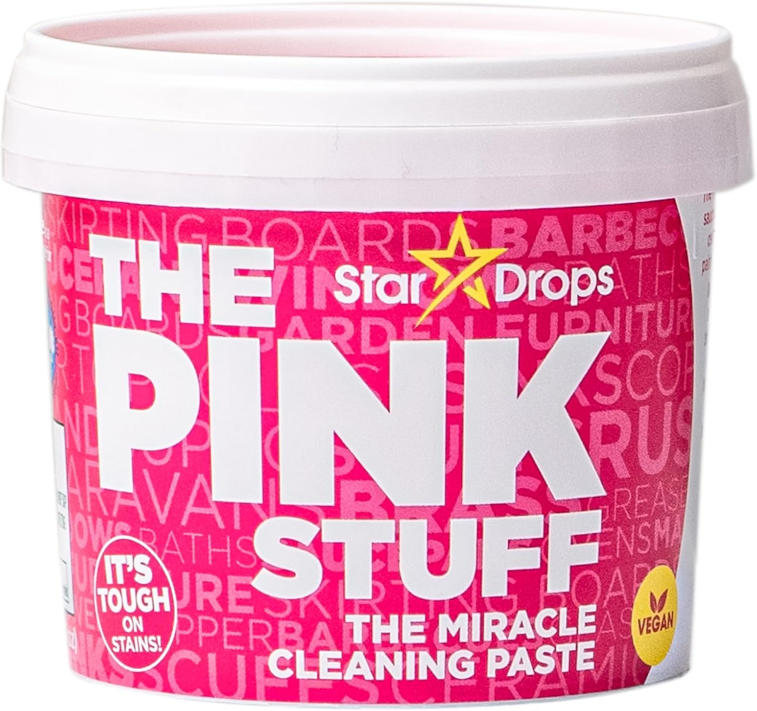 "The Pink Stuff cleaning paste used on kitchen countertop removing stains"