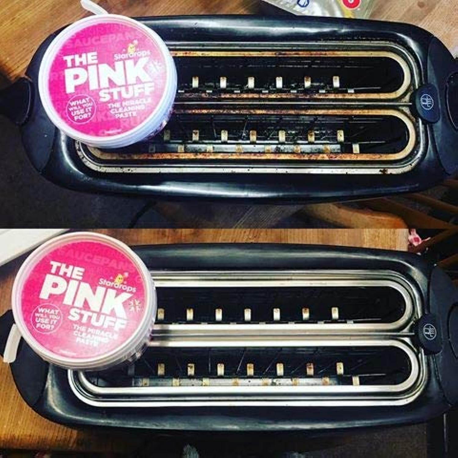 Cleaning grout lines in the bathroom with The Pink Stuff