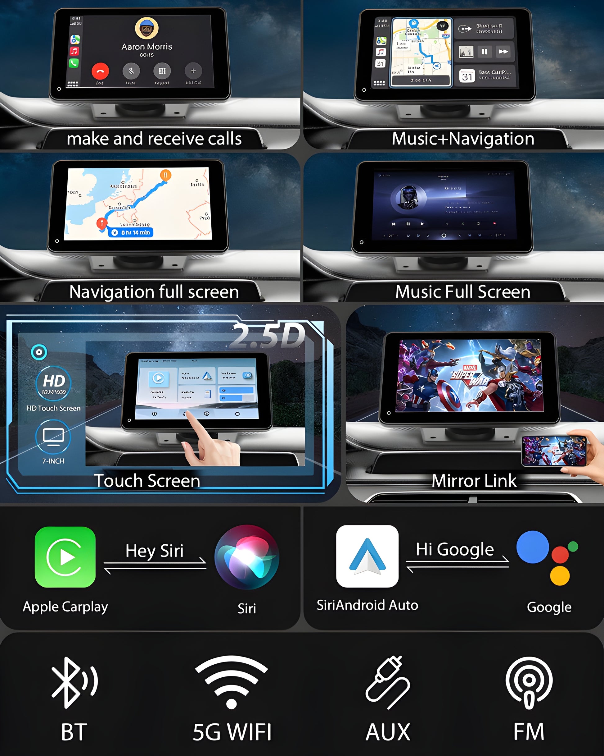 Touchscreen car stereo with FM radio and premium sound quality