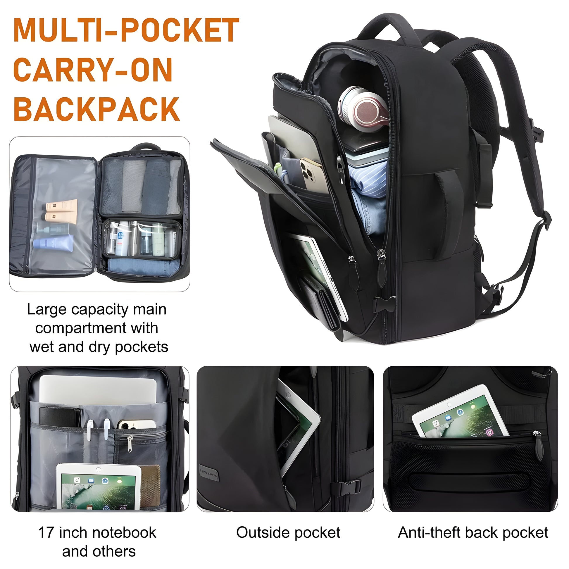 TSA-approved carry-on backpack ideal for flights and business travel